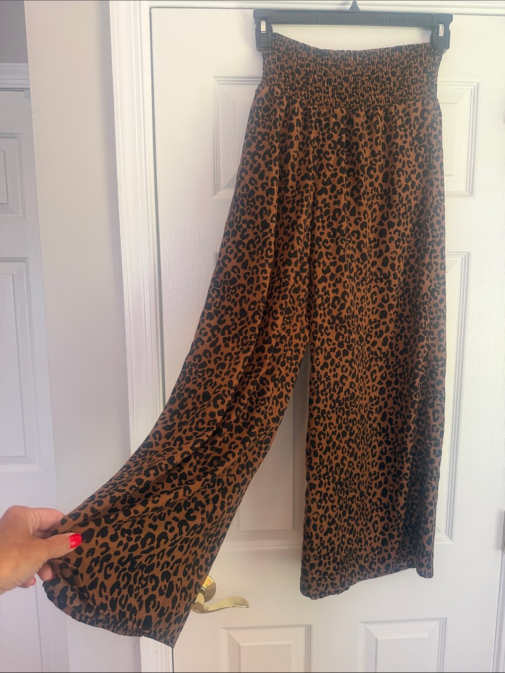 Sienna Sky Cinched / Elastic Waist Leopard Print Wide Leg Pants - Brown & Black